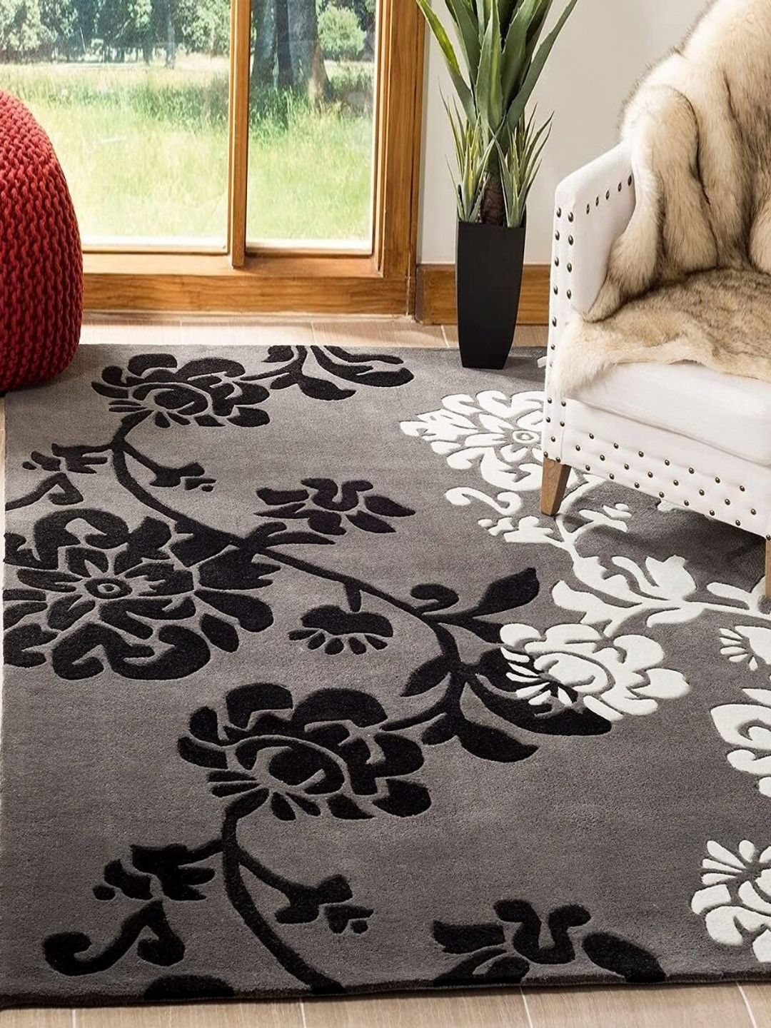 Safiya Carpet Grey & Black Floral Hand-Tufted Woollen Carpet-picture-22