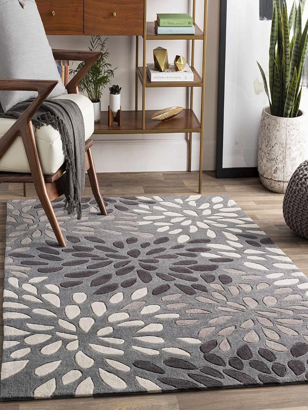 Safiya Carpet Grey & White Floral Hand-Tufted Woollen Carpet-picture-40