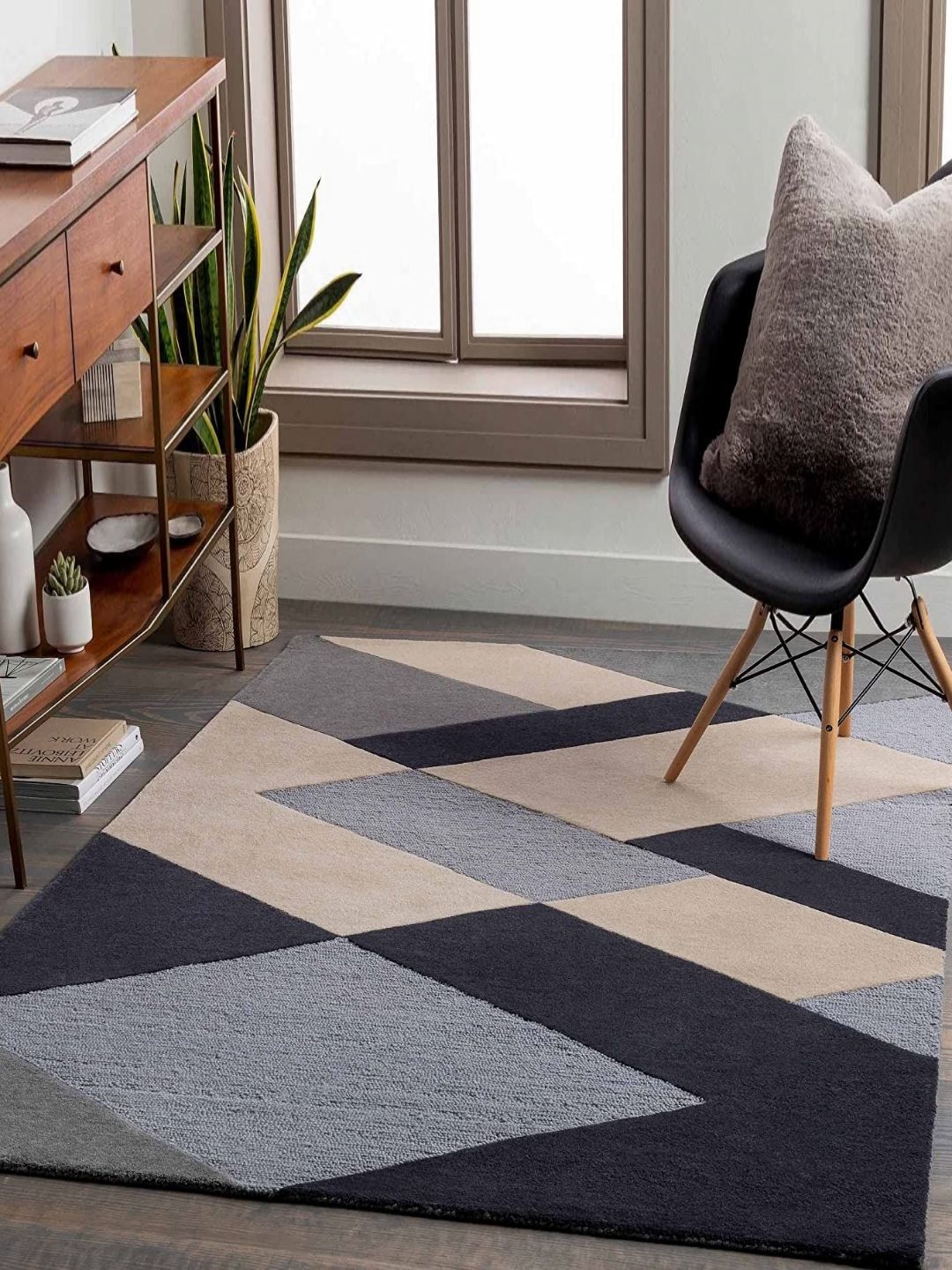 Safiya Carpet Grey & Beige Geometric Hand-Tufted Woollen Carpet-image-24