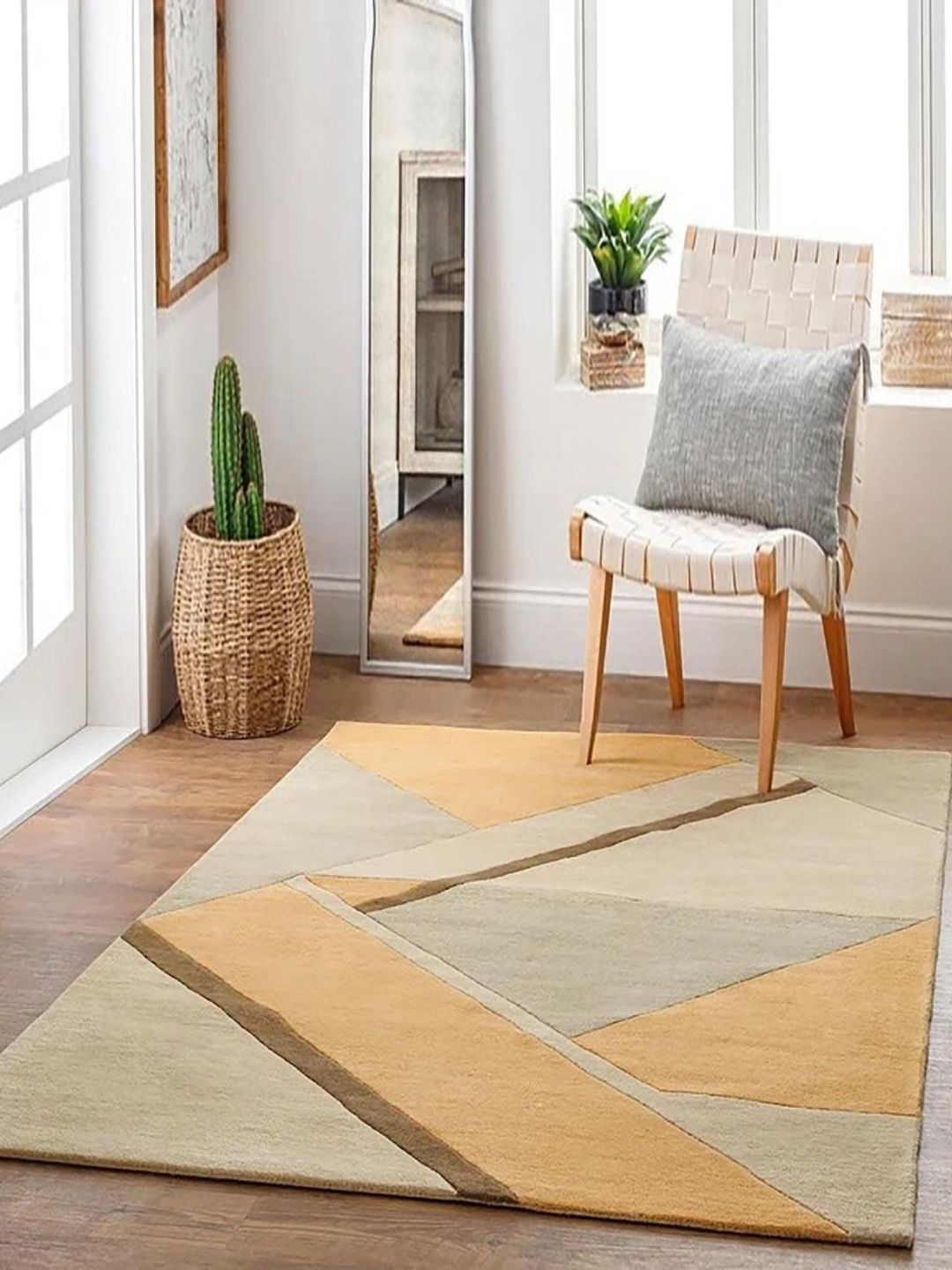 Safiya Carpet Yellow Geometric Hand-Tufted Woollen Carpets-picture-46