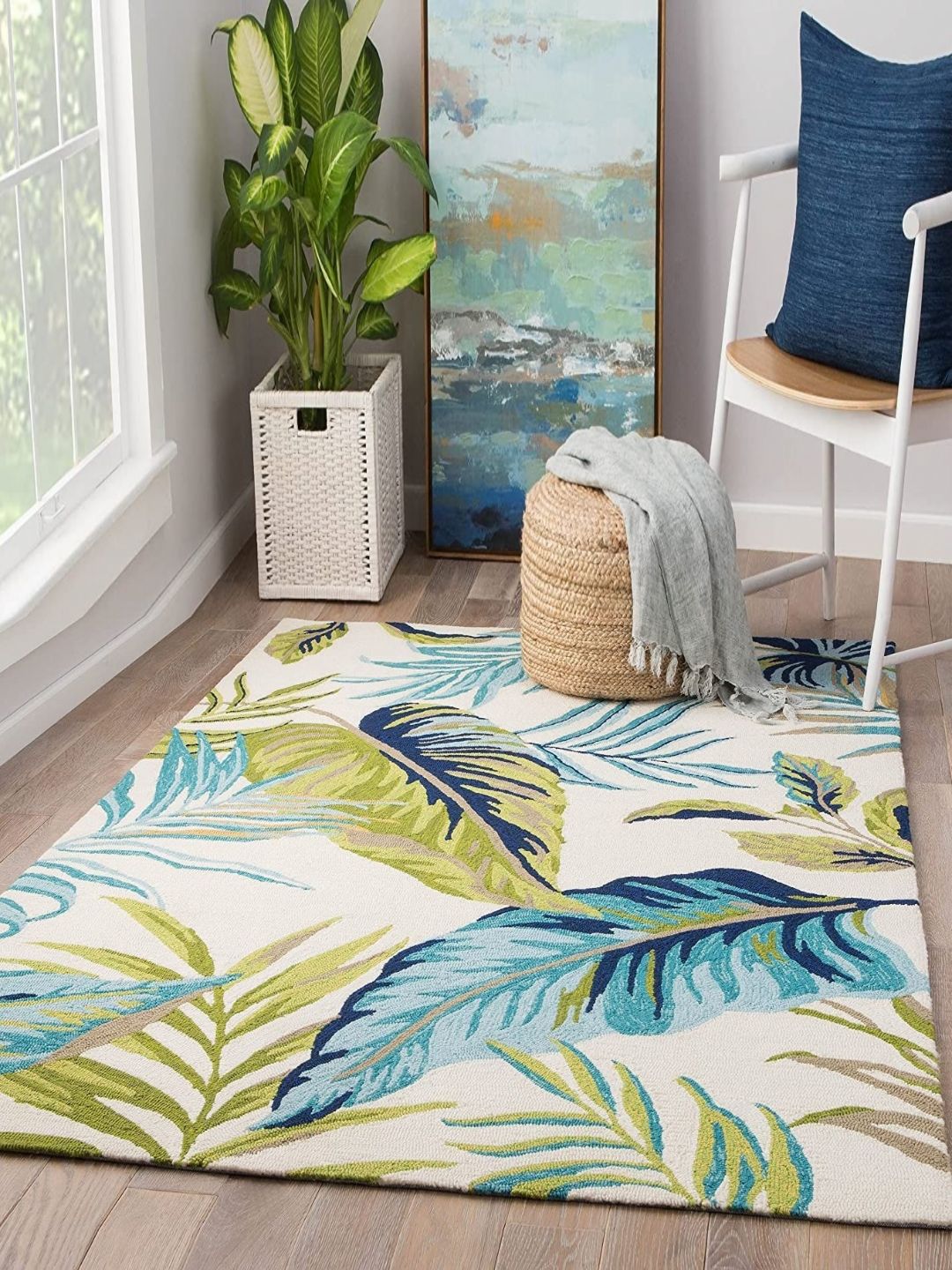 Safiya Carpet Cream & Green Floral Printed Hand-Tufted Woollen Carpets-image-26
