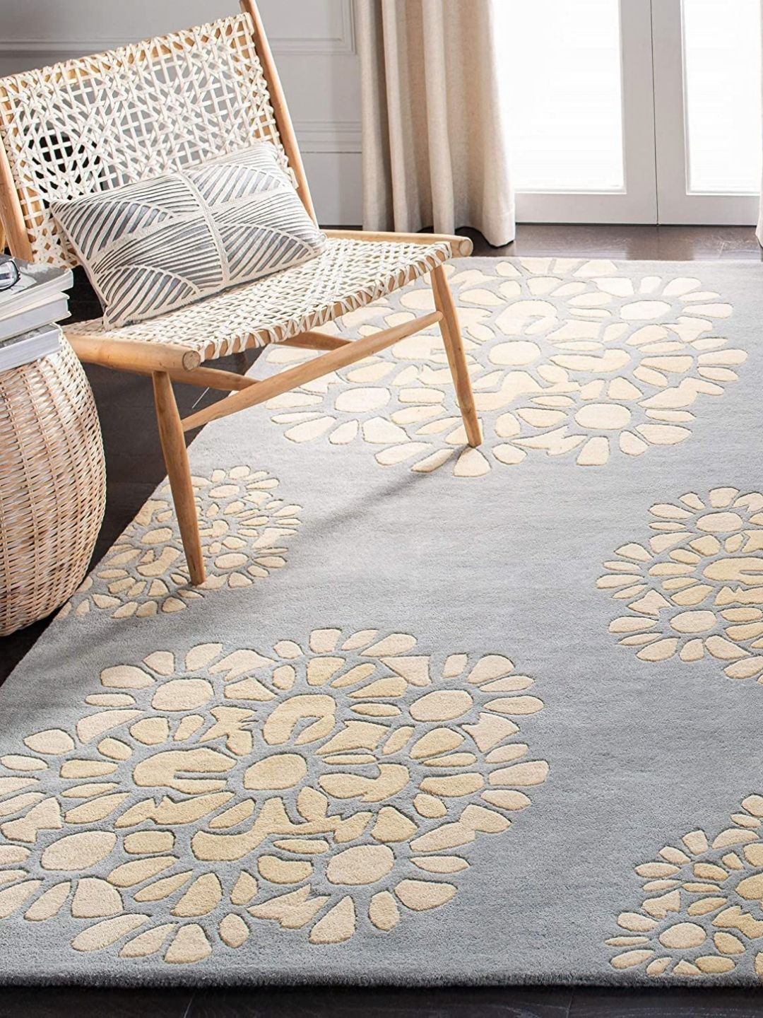 Safiya Carpet Blue Floral Printed Hand-Tufted Woollen Carpets-picture-32
