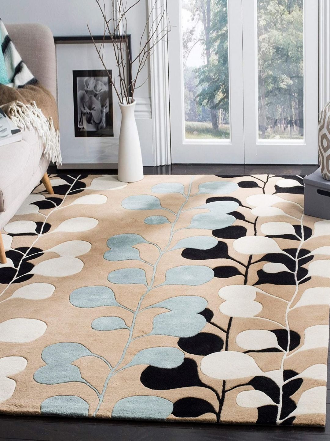 Safiya Carpet Beige Floral Printed Hand-Tufted Woollen Carpets-picture-5