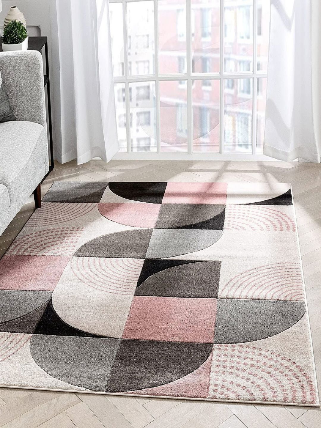 Safiya Carpet Cream-Coloured Geometric Hand-Tufted Woollen Carpets-image-25