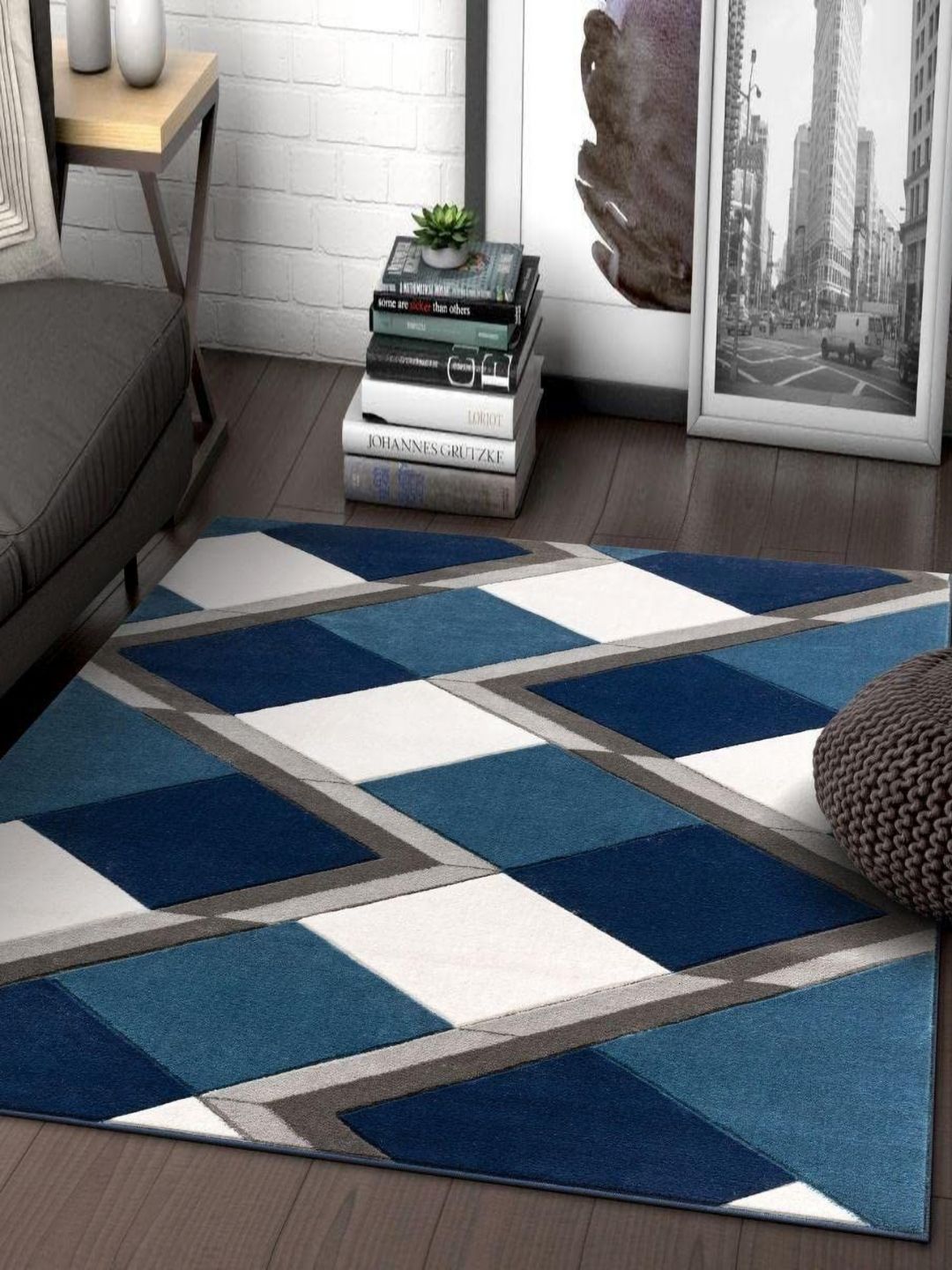 Safiya Carpet Blue & White Geometric Woollen Carpets-picture-37