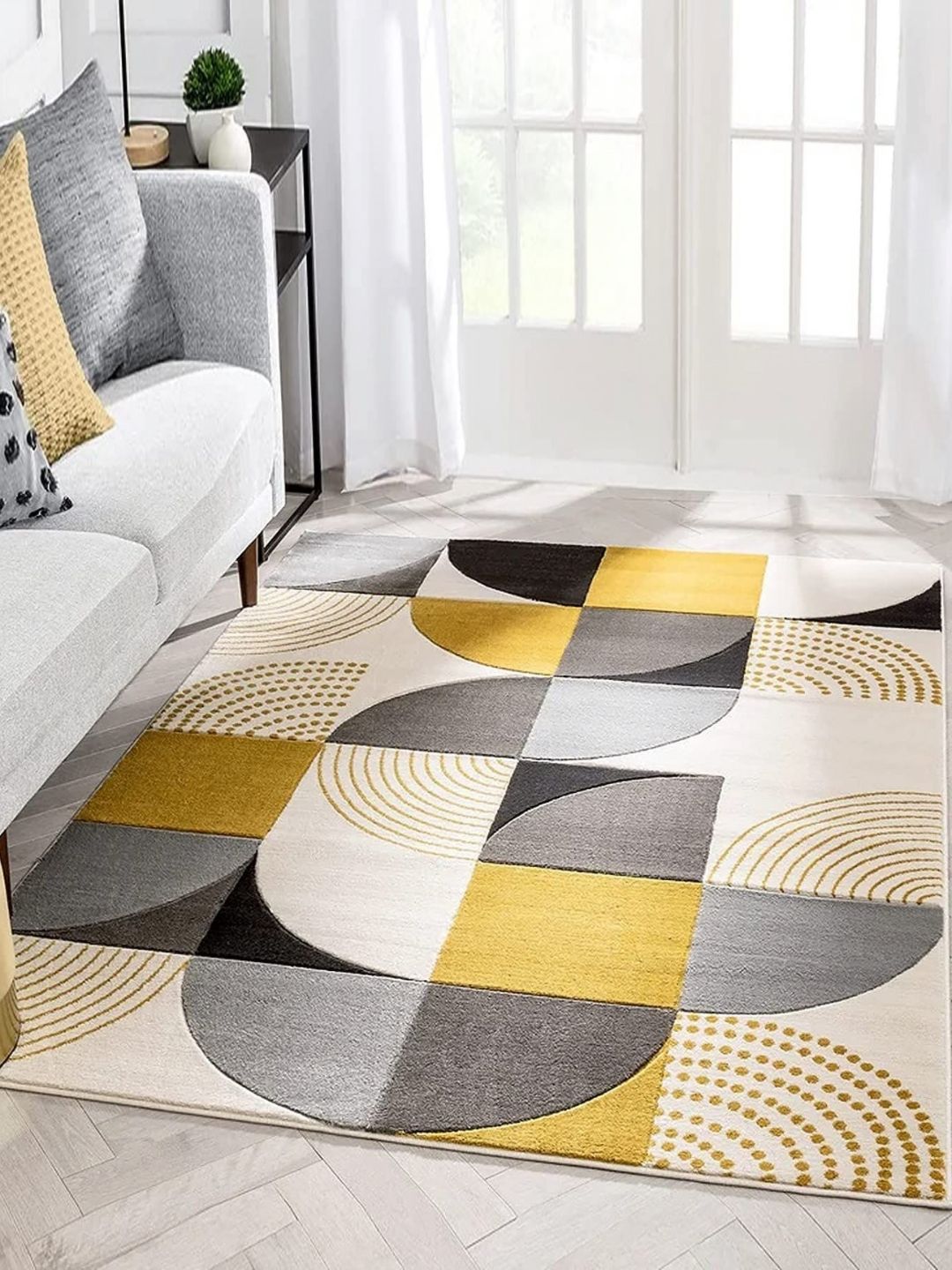 Safiya Carpet Yellow & Grey Geometric Woollen Carpets-picture-13