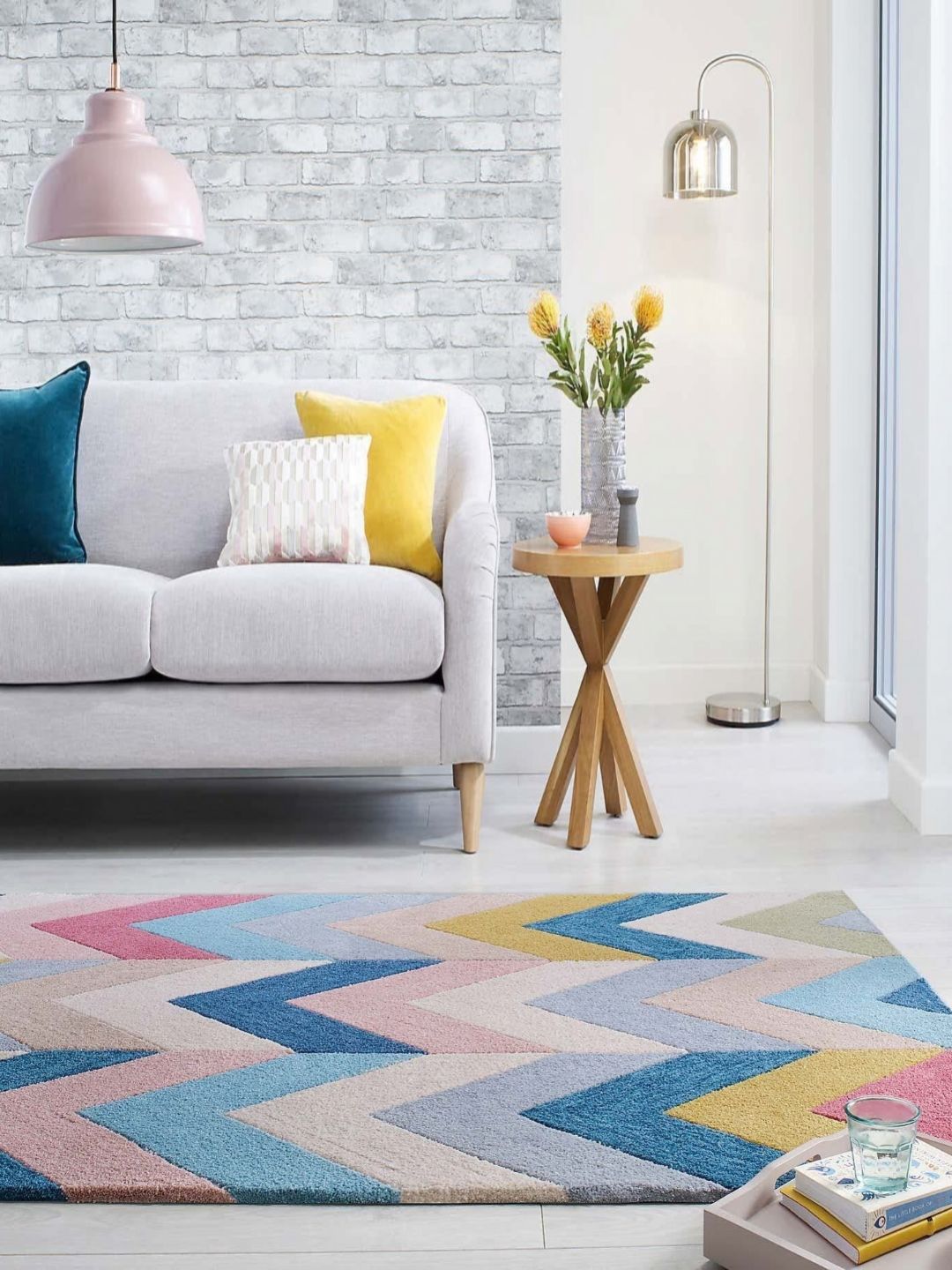 Safiya Carpet Blue & Pink Geometric Shaggy Woollen Carpets-picture-49