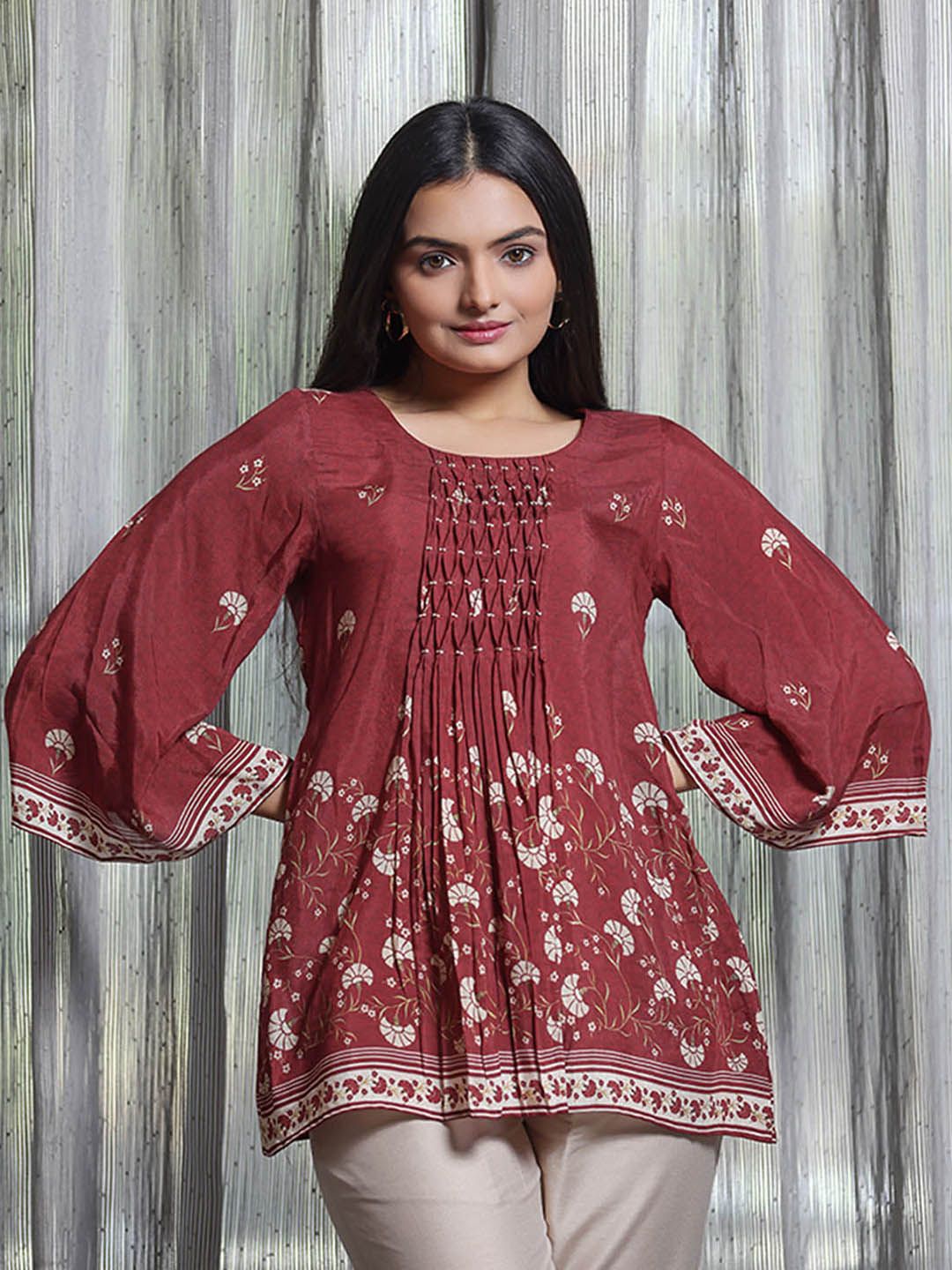 SUKRUTI DESIGN Boat Neck Printed Tunic-picture-31