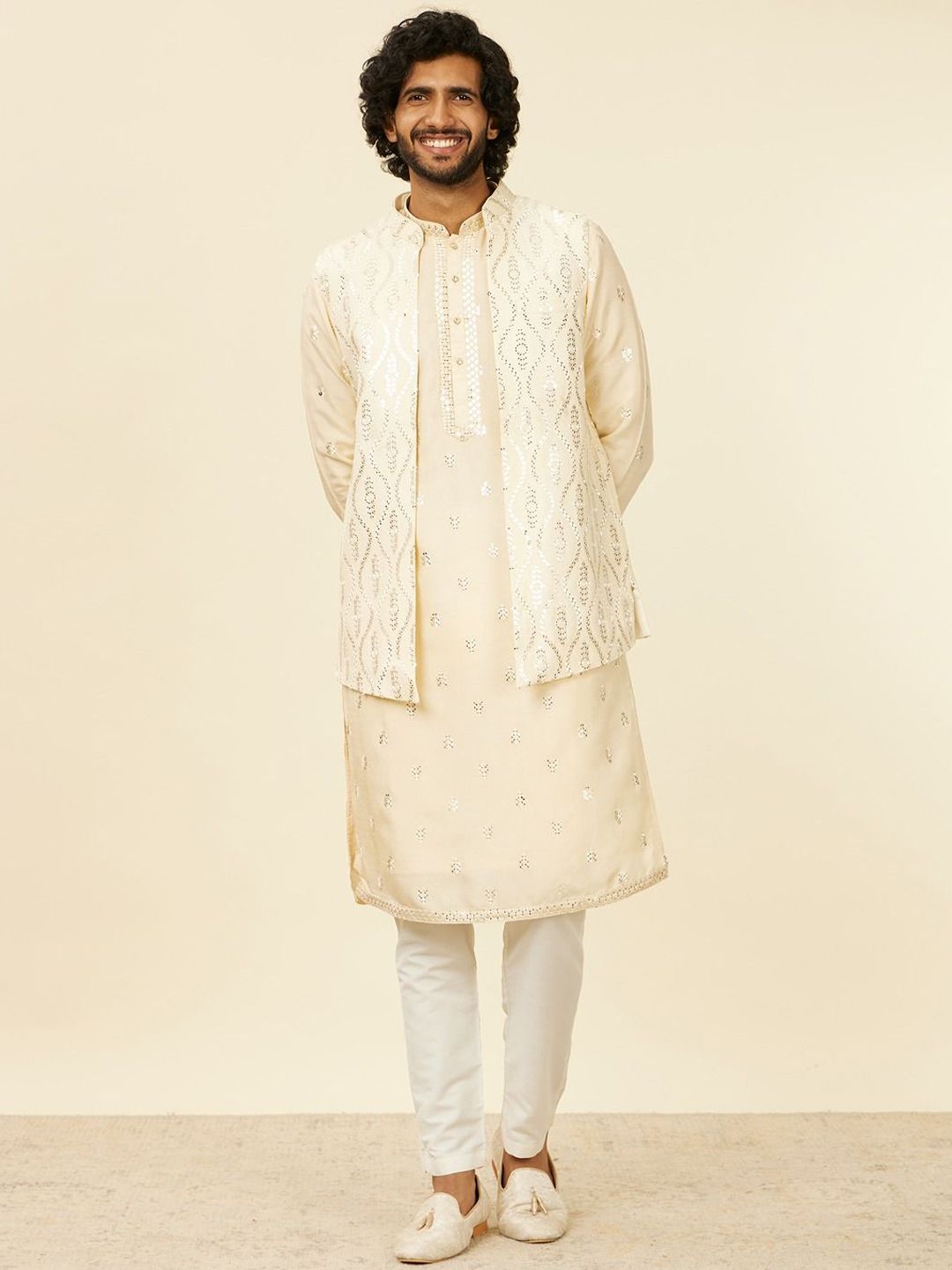 Twamev Thread Work Straight Kurta Set with Jacket-image-26