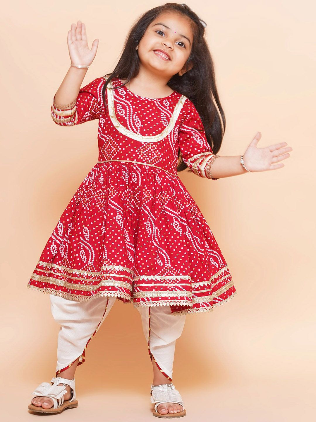 BAESD Girls Ethnic Motifs Printed Gotta Patti Pure Cotton Anarkali Kurta With Dhoti Pants-picture-58