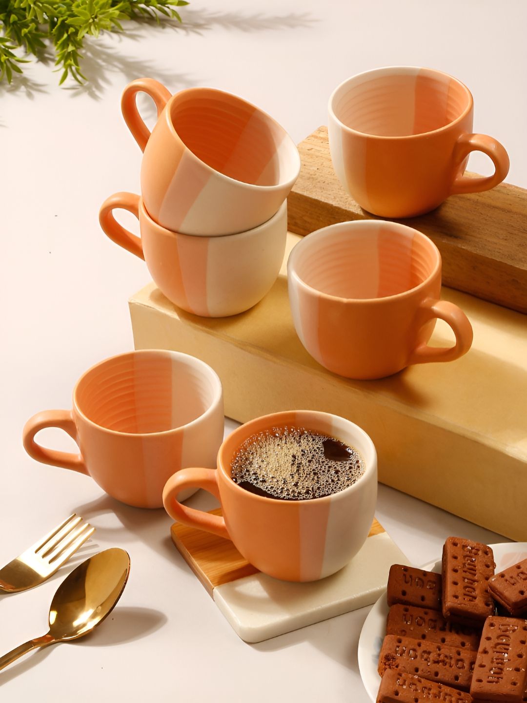 Arrabi Orange & White Handcrafted Printed Ceramic Matte Cups Set of Cups and Mugs-image-17