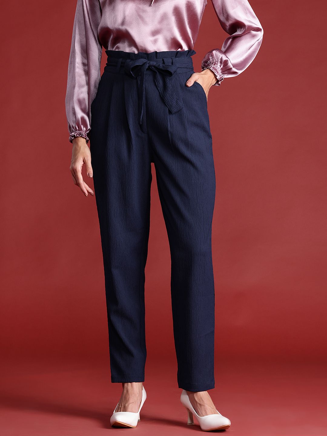 All About You Formals Women Textured Pleated High-Rise Trousers-picture-39