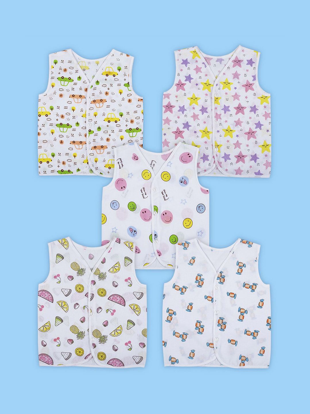 Baby Moo Unisex Kids 5 Pcs Cotton Innerwear Vests KJD-43-picture-30