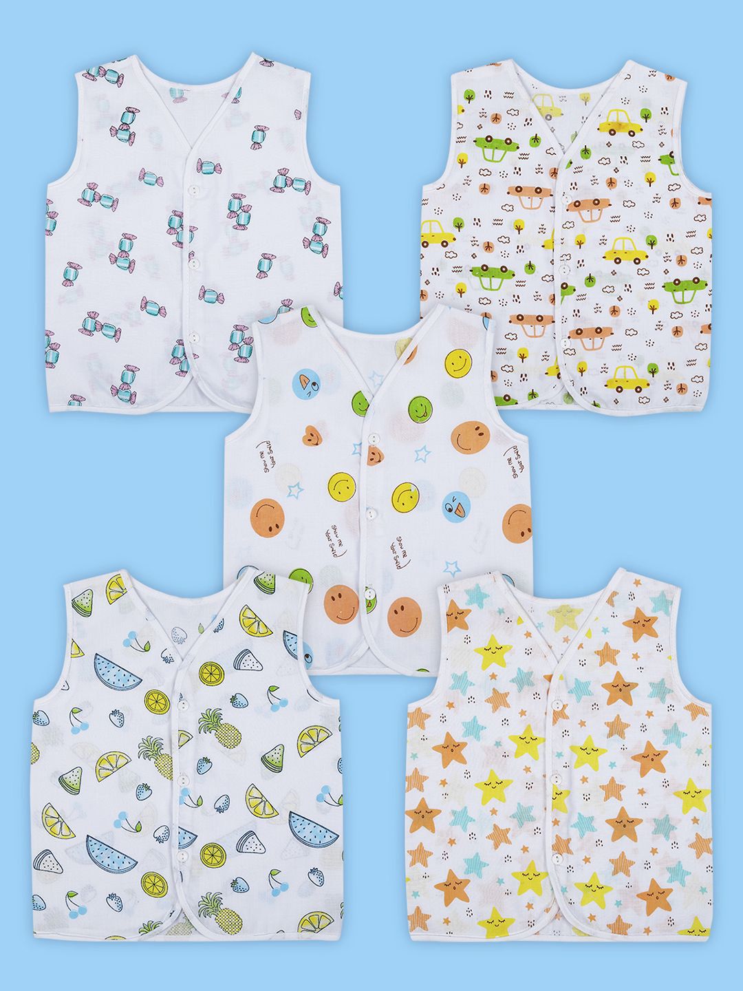Baby Moo Unisex Kids 5 Pcs Cotton Innerwear Vests KJD-42-picture-22