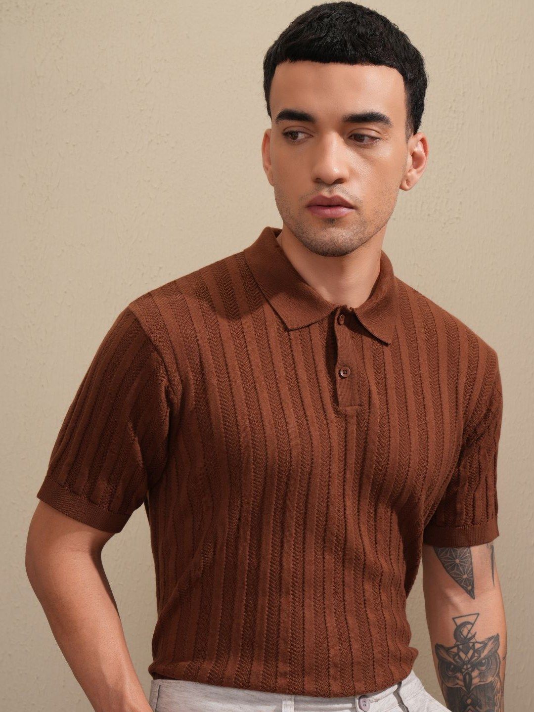 HIGHLANDER Men Striped Polo Collar Relaxed Fit T-shirt-picture-35
