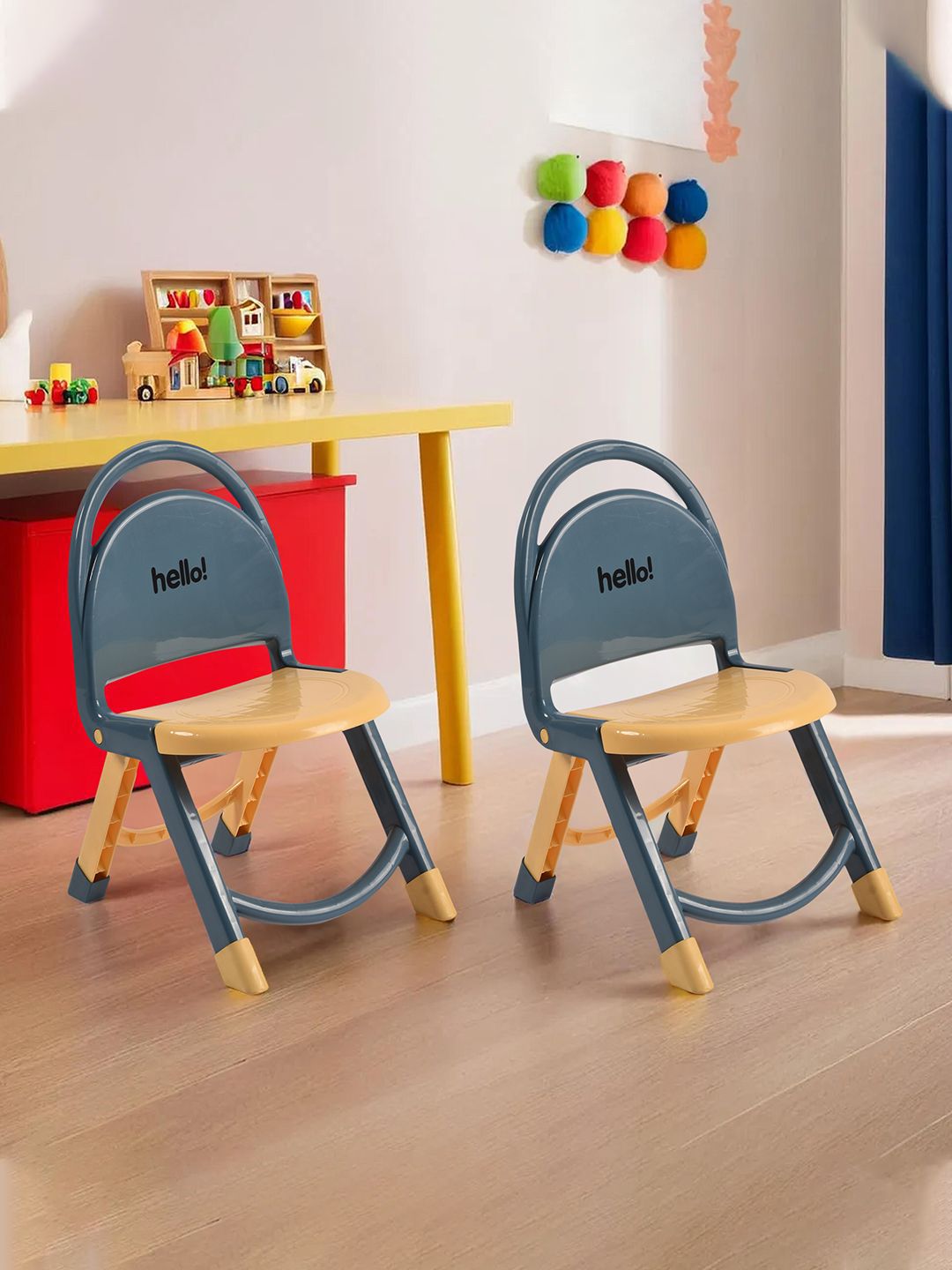 Kuber Industries Kids Cream & Grey 2 Pieces Colourblocked Chairs