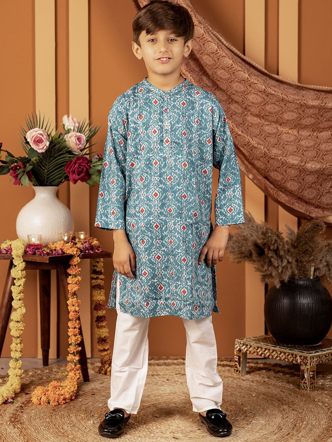 Biglilpeople Boys Floral Printed Regular Pure Cotton Kurta with Pyjamas-picture-20