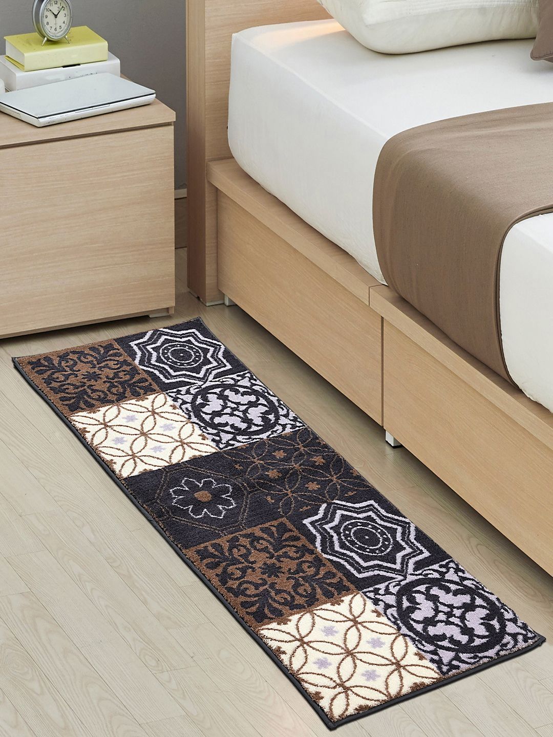 Saral Home Brown & Cream Ethnic Motifs Printed Pure Cotton Anti Skid Runner