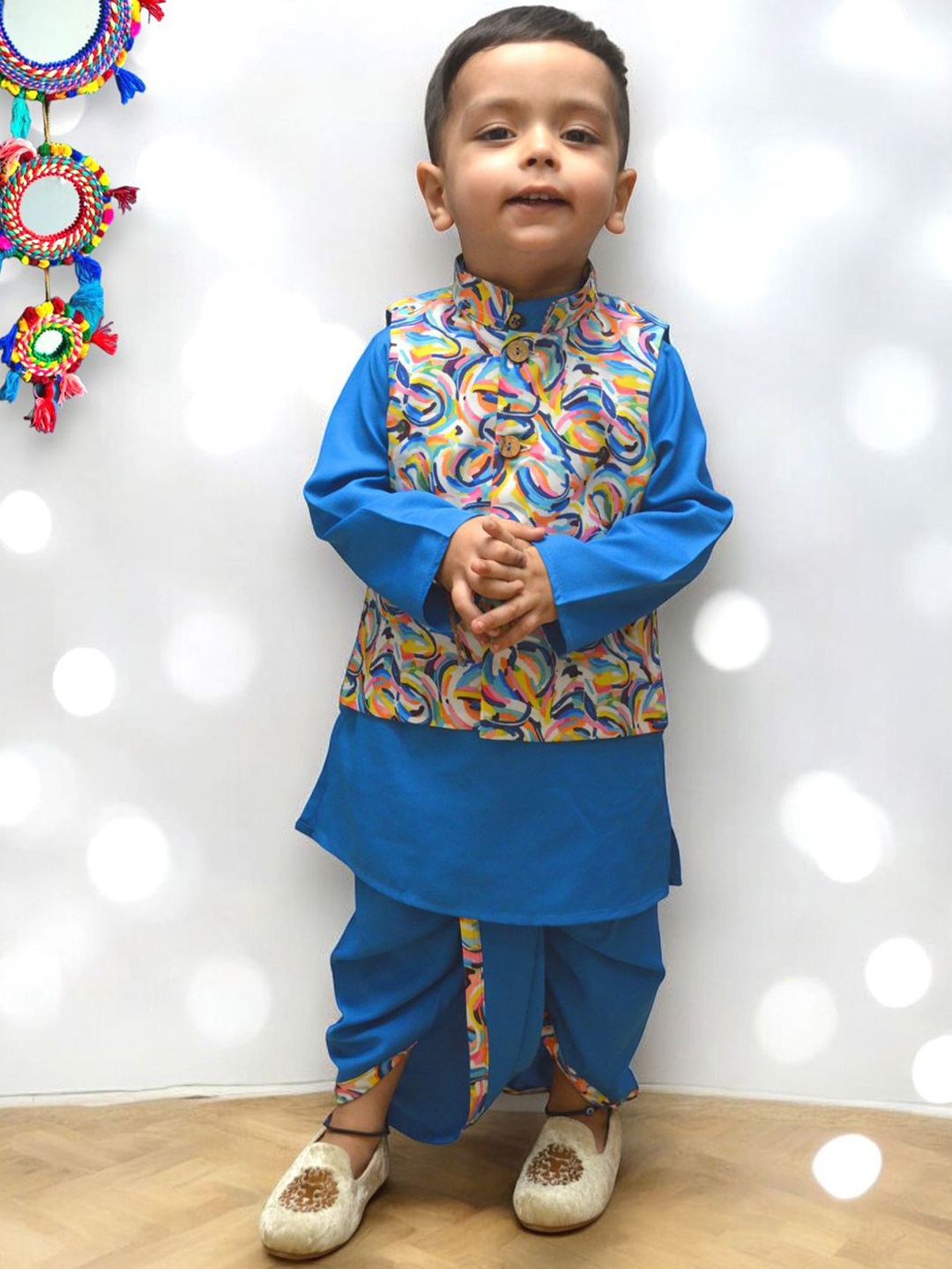 A.T.U.N. Boys Mandarin Collar Straight Kurta With Dhoti Pants-picture-30