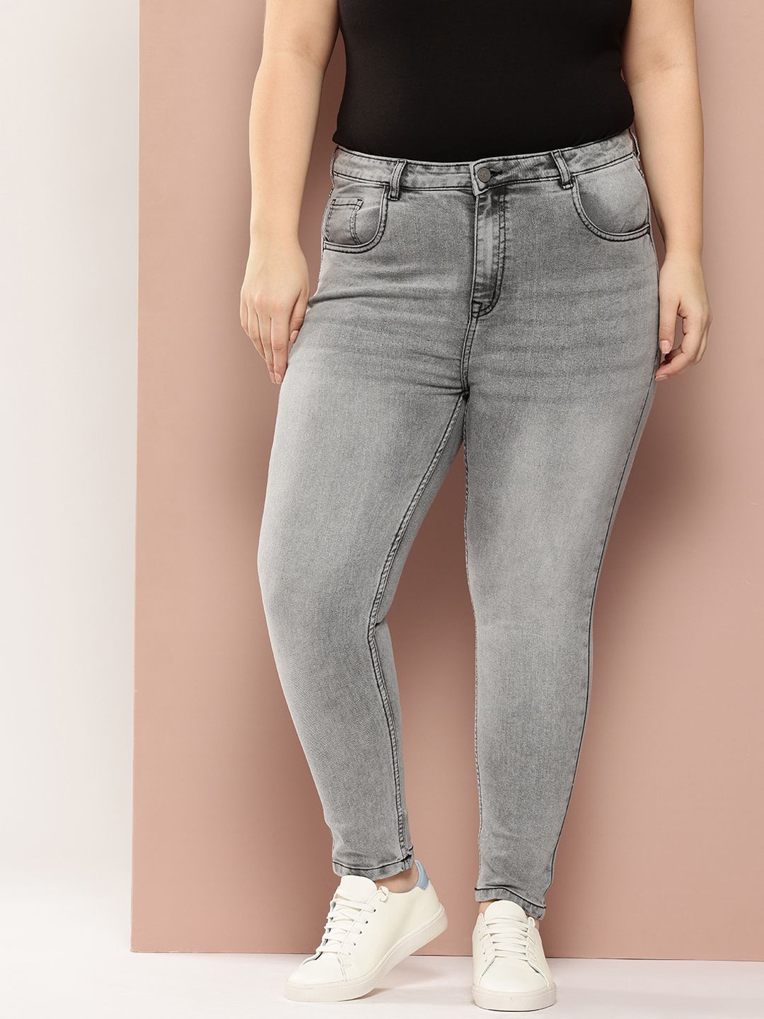 Sztori Women Plus Size Skinny Fit Light Fade Stretchable Jeans