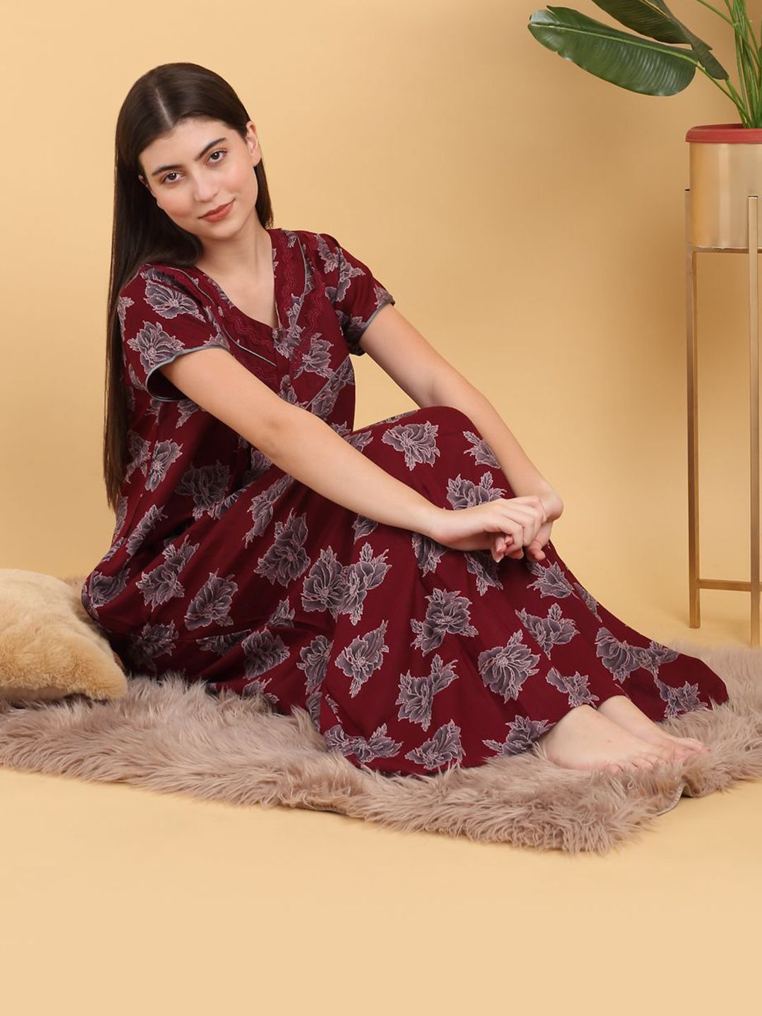 Sweet Dreams Round Neck Printed Maxi Nightdress-picture-16