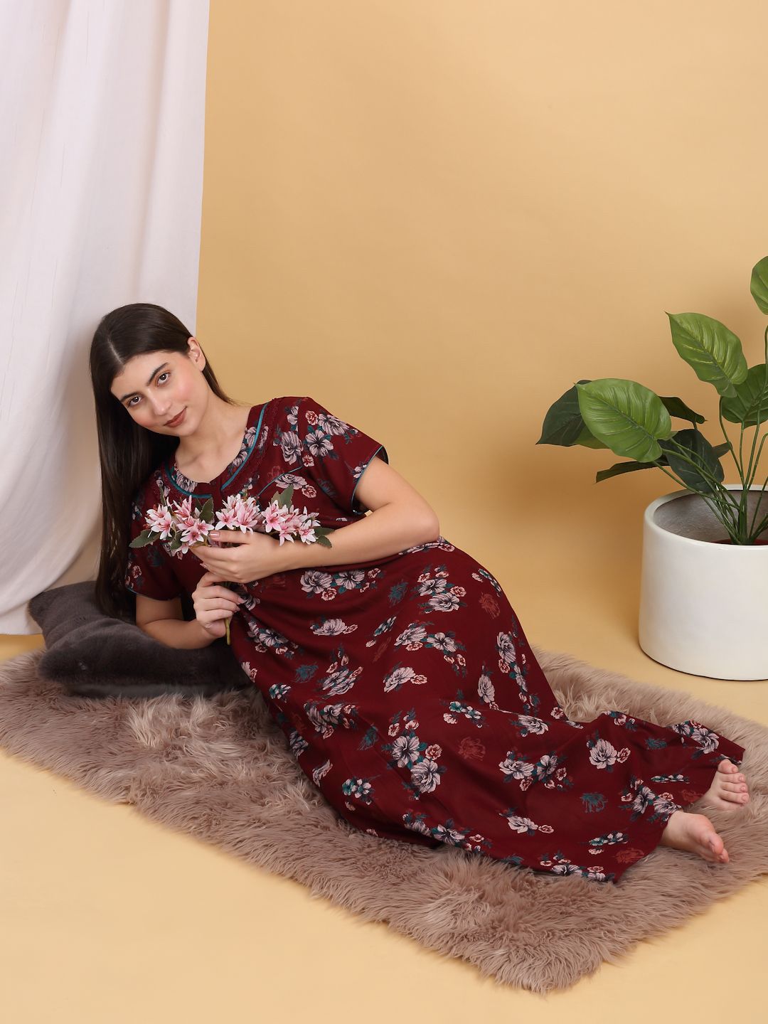 Sweet Dreams Round Neck Printed Maxi Nightdress-picture-22