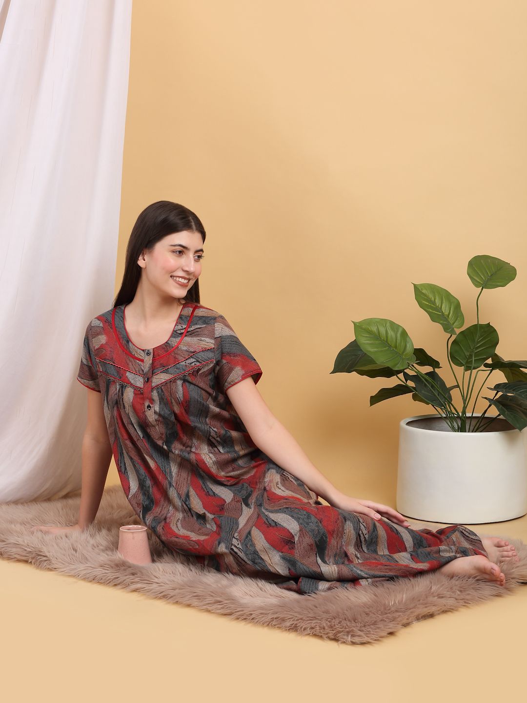 Sweet Dreams Round Neck Printed Maxi Nightdress-picture-10