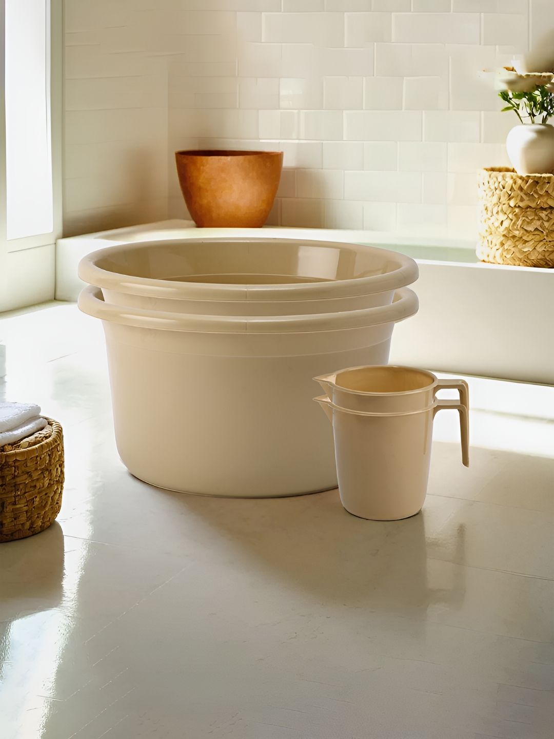 Kuber Industries Beige 4 Pieces Matte Bath Accessories Set-image-10