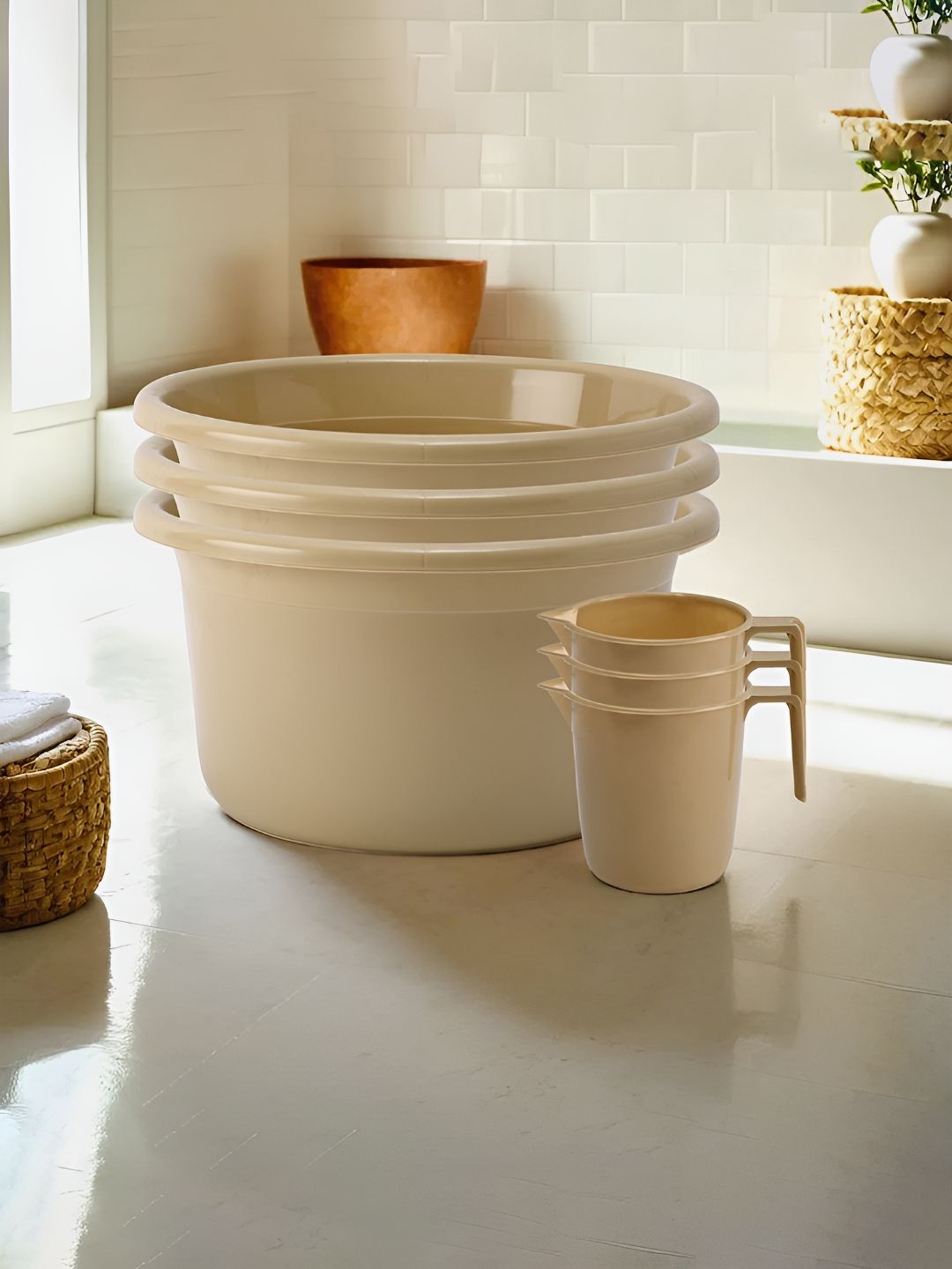 Kuber Industries Beige 6 Pieces Matte Bath Accessories Set-image-9