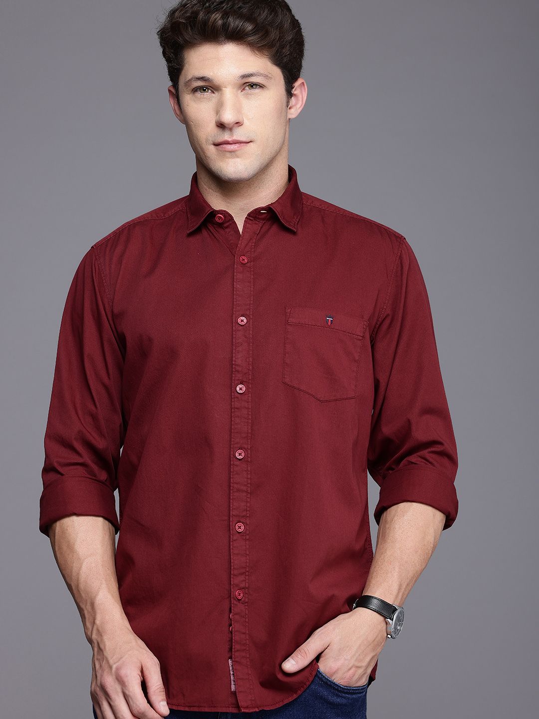 Louis Philippe Jeans Slim Fit Cutaway Collar Pure Cotton Casual Shirt-picture-18