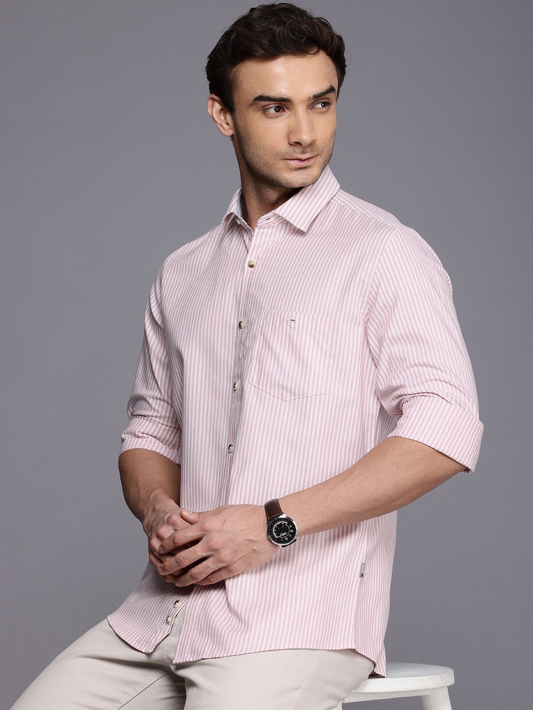 Louis Philippe Sport Slim Fit Vertical Stripes Pure Cotton Casual Shirt-picture-21