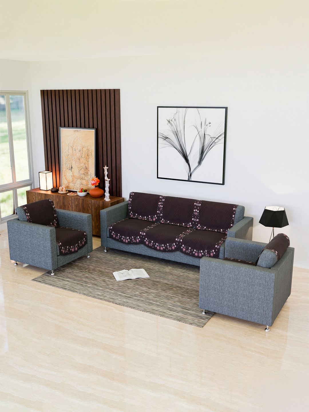 Kuber Industries Maroon & Pink 10 Pieces Printed 5-SeaterVelvet Sofa Cover-picture-28