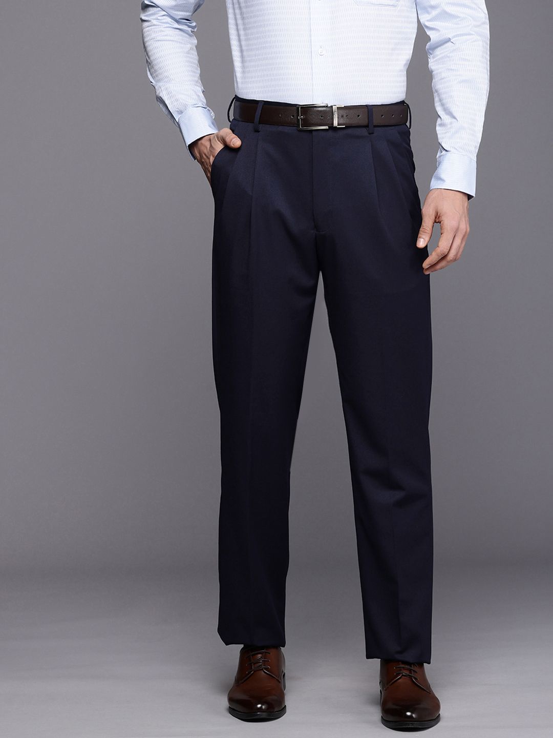 Louis Philippe Men Classic Pleated Formal Trousers-image-47