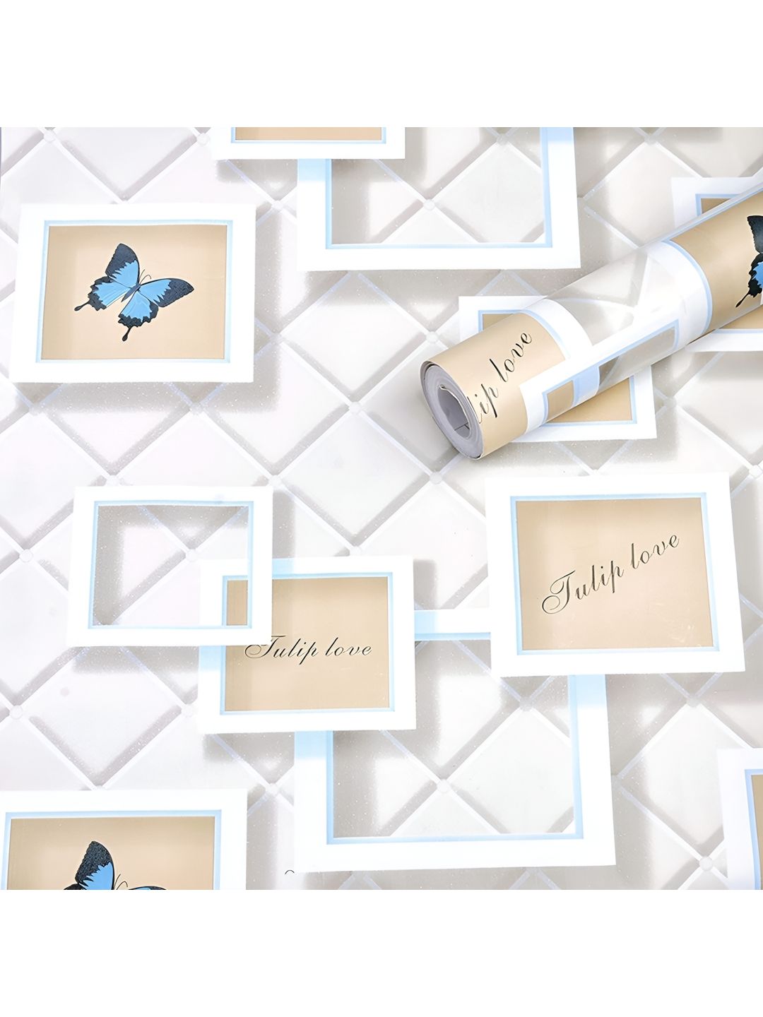 Aura White & Beige Printed Self Adhesive Wall Sticker-image-48