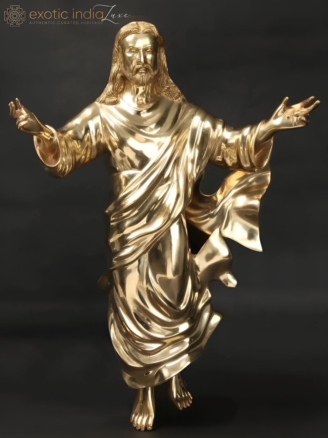 Exotic India Gold Toned Brass Jesus Christ Wall Hanging-picture-58