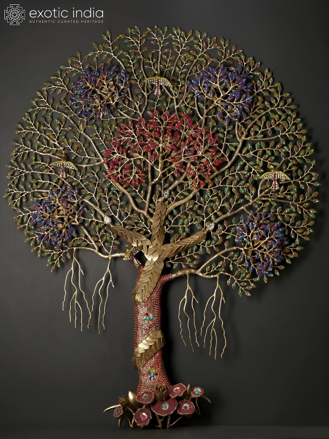 Exotic India Brass Tree of Life Wall Hanging with Inlay Work-image-24