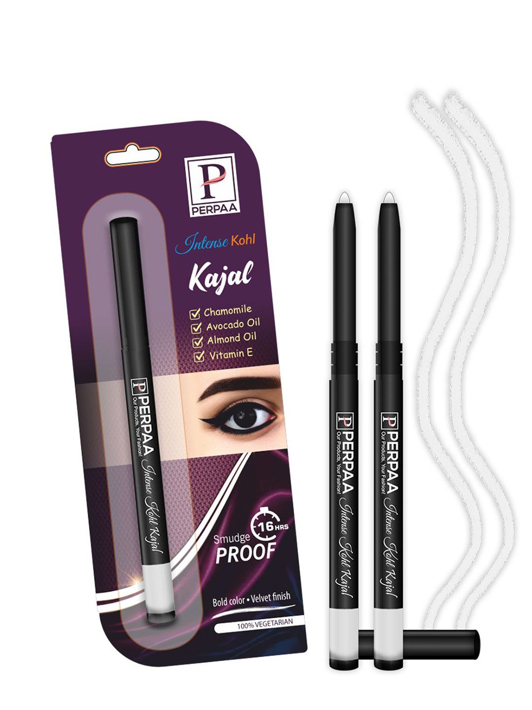PERPAA Intense Set Of 2 Kohl Kajal Pencil - 0.35g Each - White