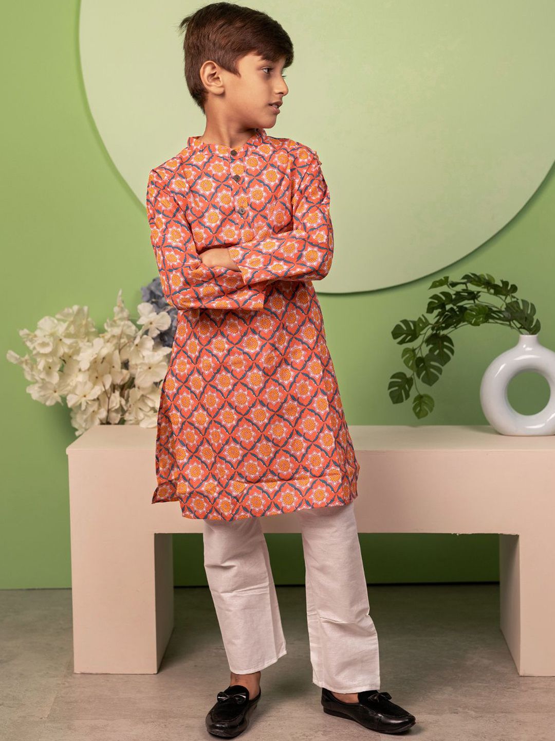 Biglilpeople Boys Floral Printed Regular Pure Cotton Kurta with Pyjamas-picture-22