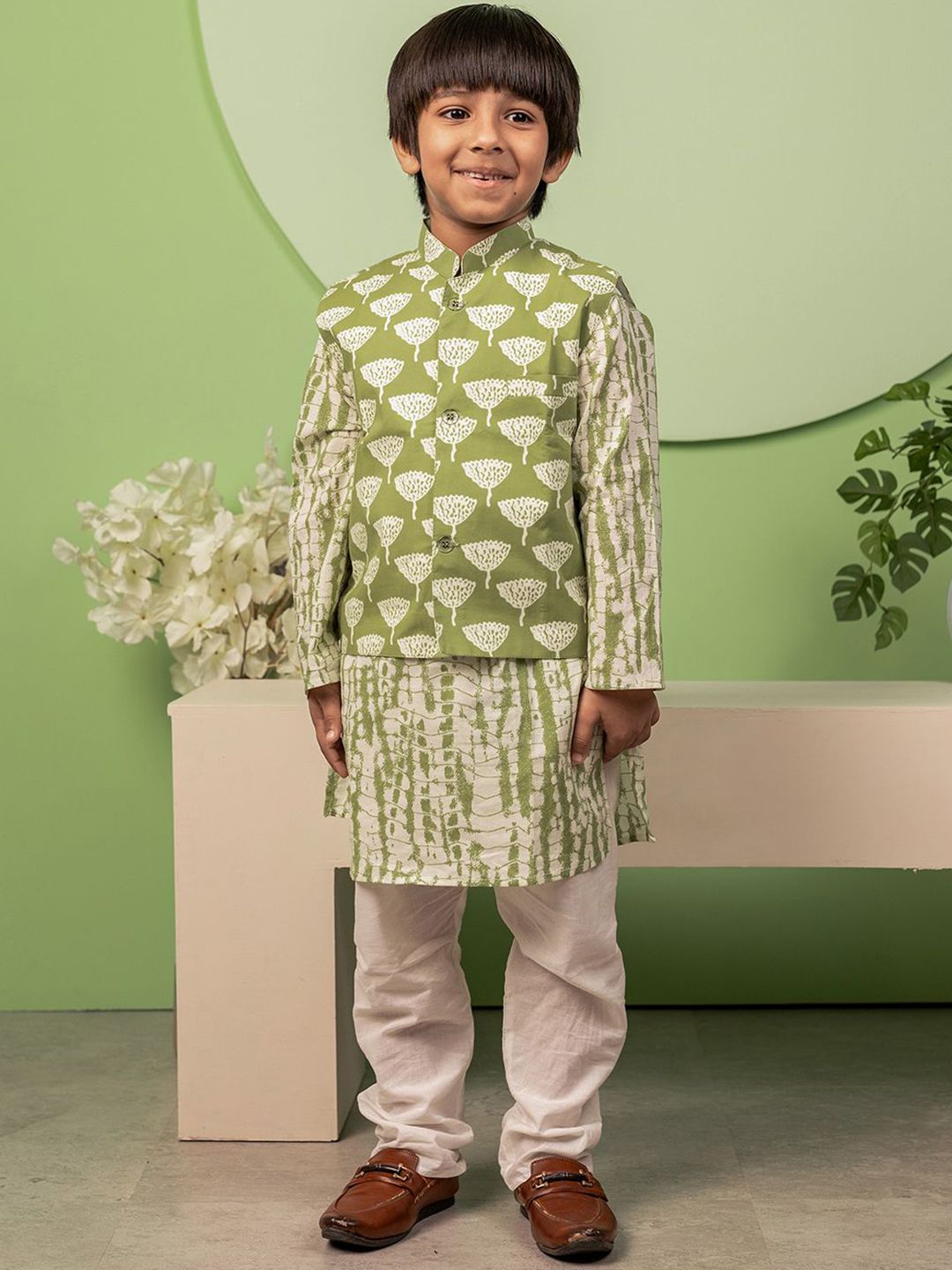Biglilpeople Boys Floral Printed Regular Pure Cotton Kurta with Pyjamas-picture-14