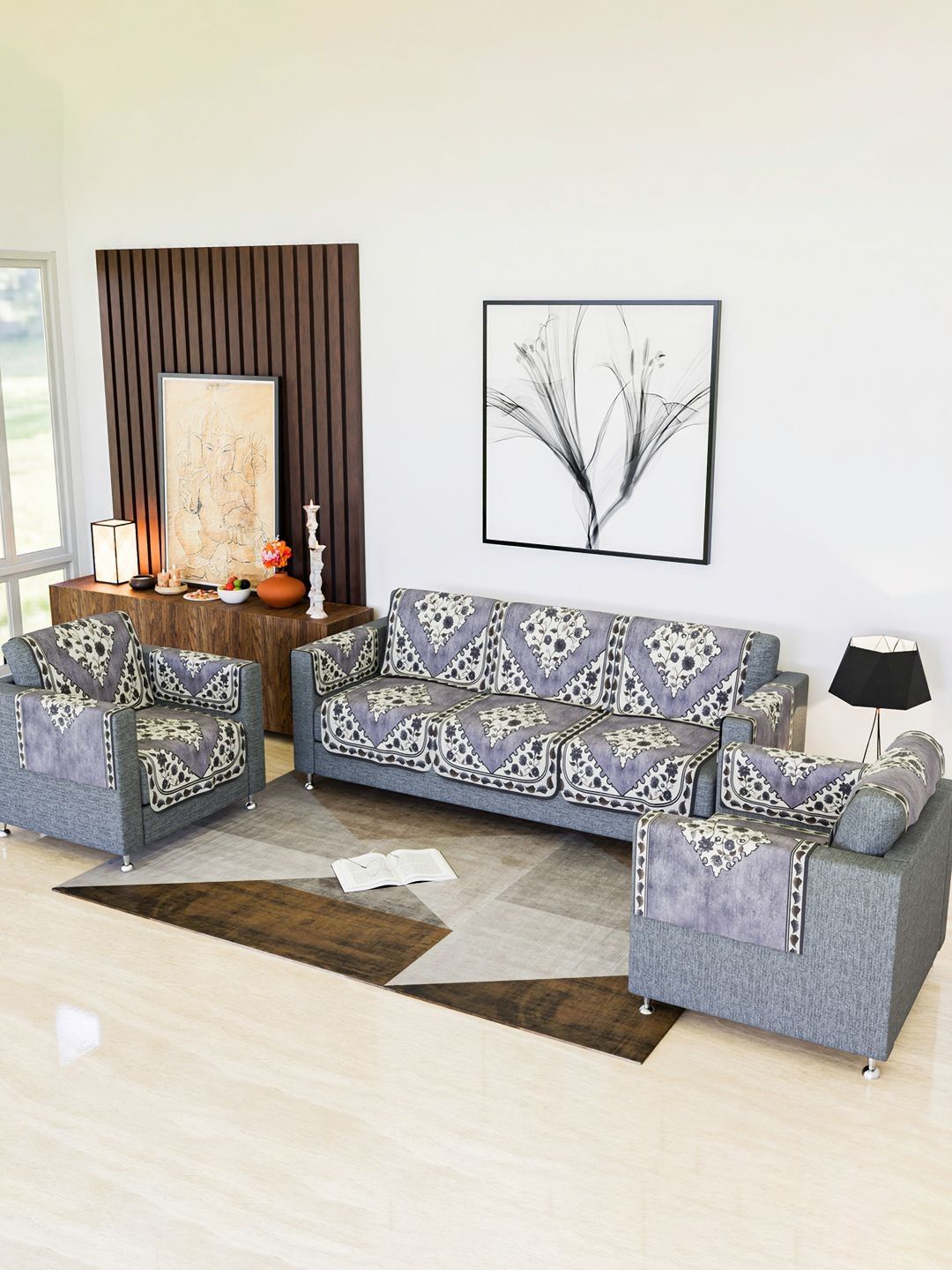 Kuber Industries Brown Printed Cotton 5 Piece Sofa Cover With Arms-picture-22