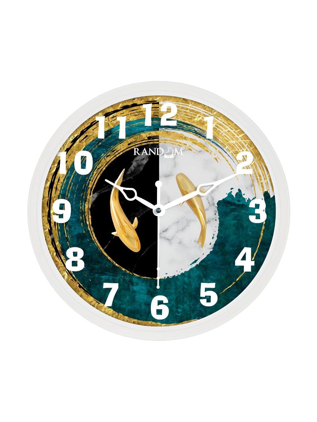 RANDOM White & Green Printed Contemporary Analogue Round Wall Clock-image-42