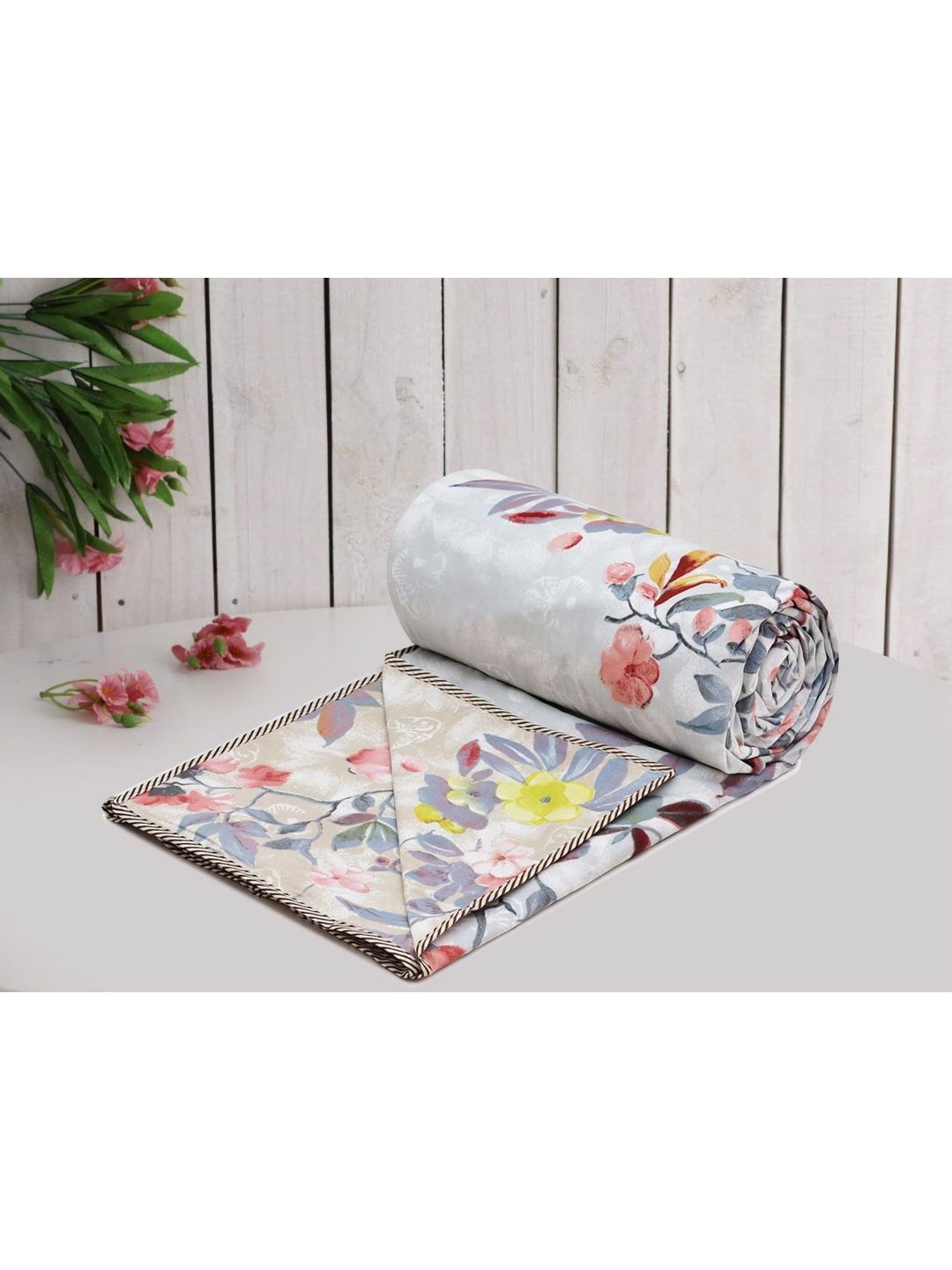 RRC Grey Floral Microfiber AC Room 150 GSM Double Bed Dohar-picture-38