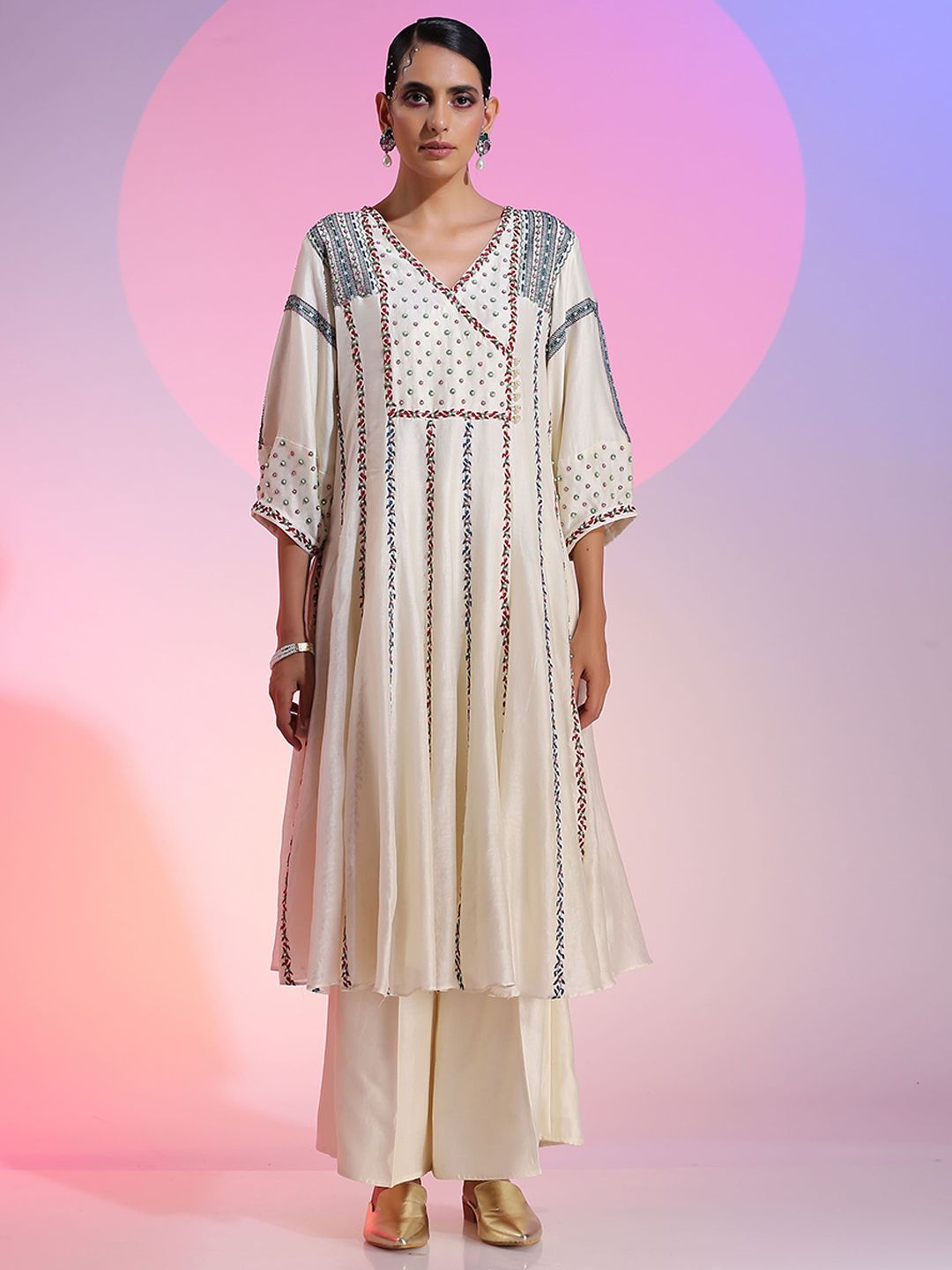 KUDI PATAKA Floral Printed Regular Thread Work Chanderi Silk Kurta with Palazzos-image-28