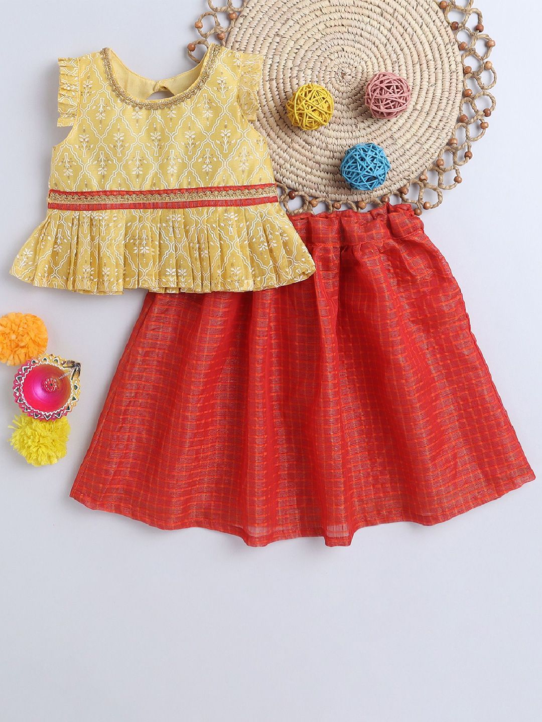 MANY FROCKS & Girls Printed Gotta Patti Pure Cotton Ready to Wear Lehenga With Blouse