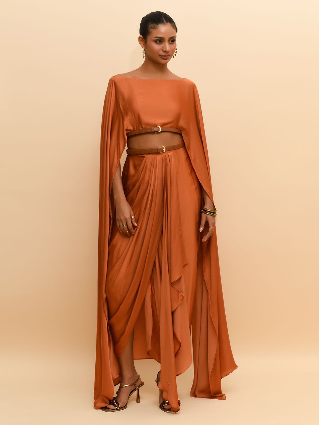 R.Y by Rishi and Vibhuti Cape Sleeve Maxi Crop Top-image-17