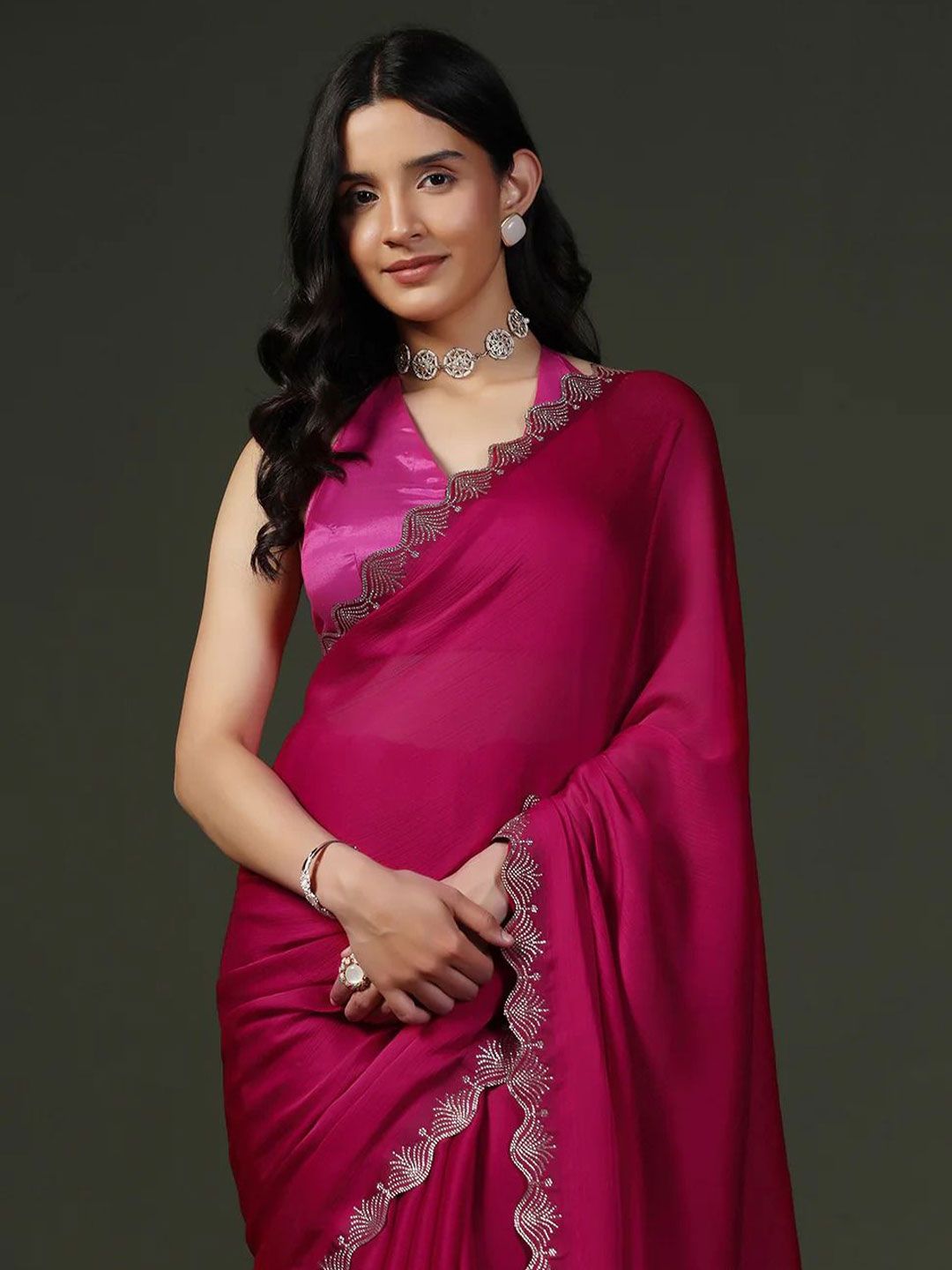 HERE&NOW Beads and Stones Embellished Saree-picture-30