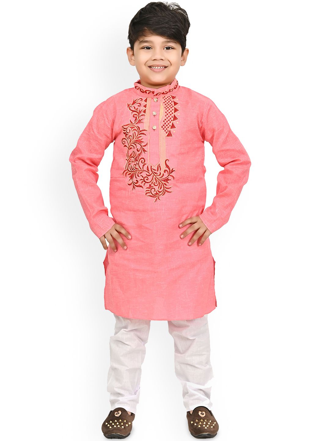 BAESD Boys Ethnic Motifs Embroidered Thread Work Straight Kurta with Pyjamas-image-19