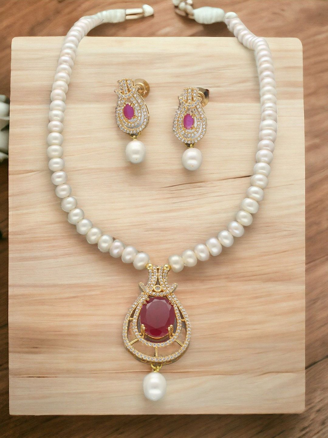 Sri Jagdamba Pearls Dealer Gold-Plated Beaded & Stone Studded Jewellery Set-picture-52