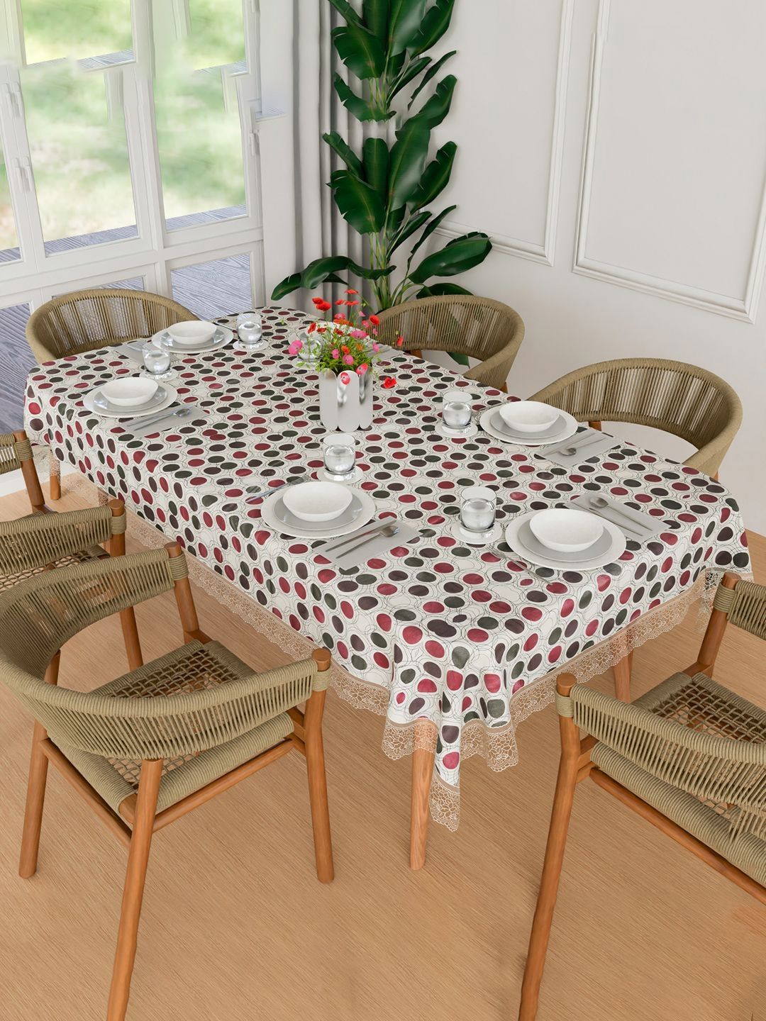 Kuber Industries White Waterproof Plastic 6-Seater Table Cover-picture-16