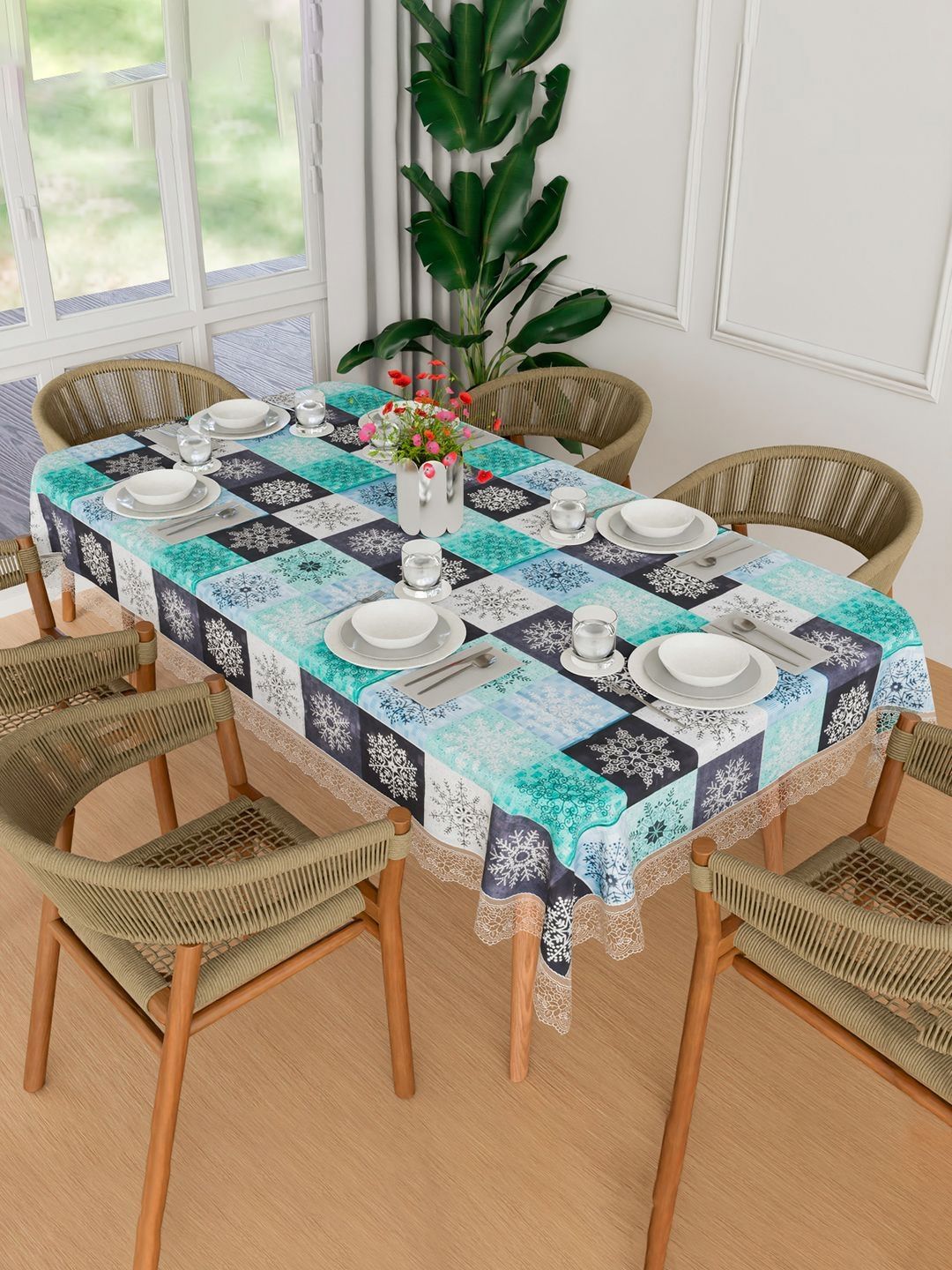 Kuber Industries Green Waterproof Plastic 6-Seater Table Cover-picture-16
